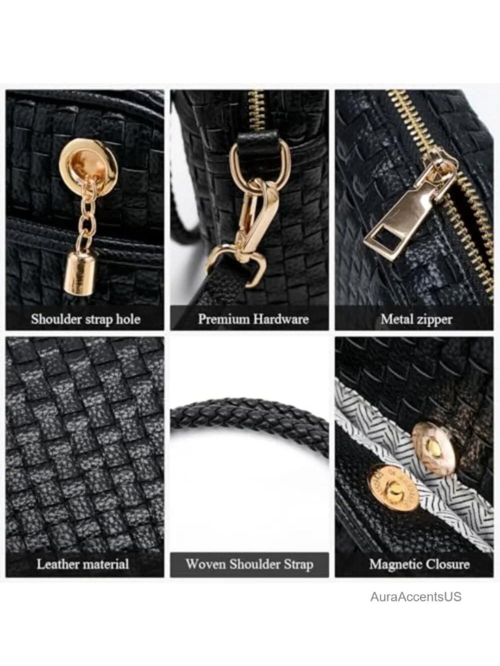 Woven Vegan Leather Crossbody Camera Bag with Braided Handle